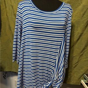 Annabelle Blue & White Striped Top 3/4 Sleeve Knotted Bottom Sz Lg New w/o Tag